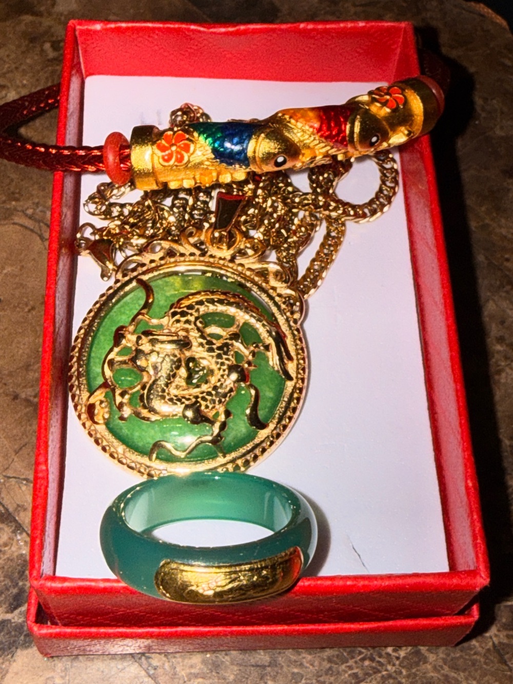 Jade medallion ring and bracelet